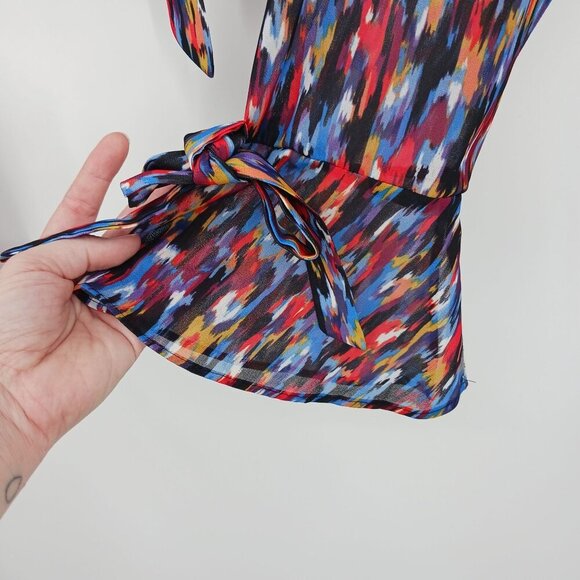 House Of Harlow 1960 X REVOLVE Joli Tie Cuff Blouse Size XL Abstract Blue Multi - Picture 11 of 15